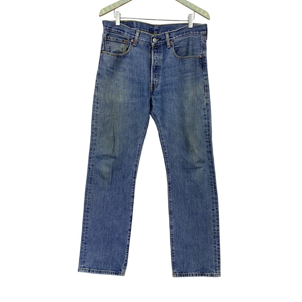 Vintage Y2K Levis 501 Jeans Mens 32x32 Button Fly Blue Straight Leg Medium Wash